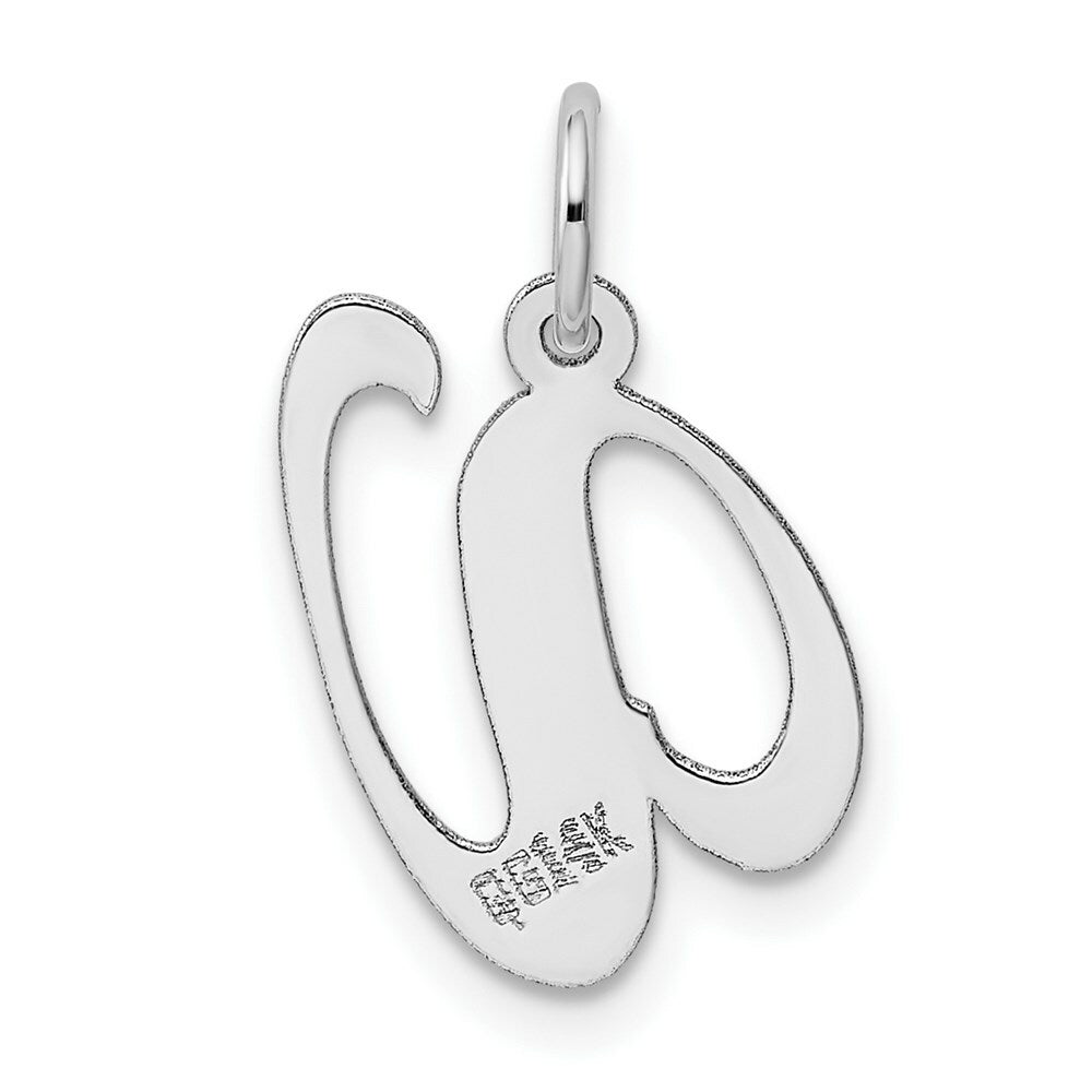 14K White Gold Medium Fancy Script Initial Letter V Charm Pendant