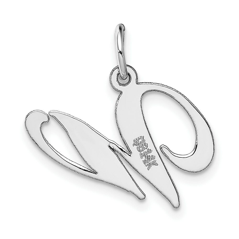 14K White Gold Medium Fancy Script Initial Letter W Charm Pendant