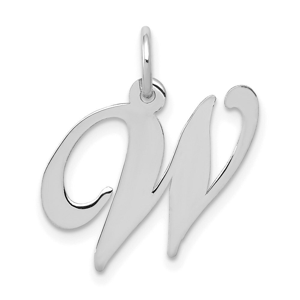 14K White Gold Medium Fancy Script Initial Letter W Charm Pendant