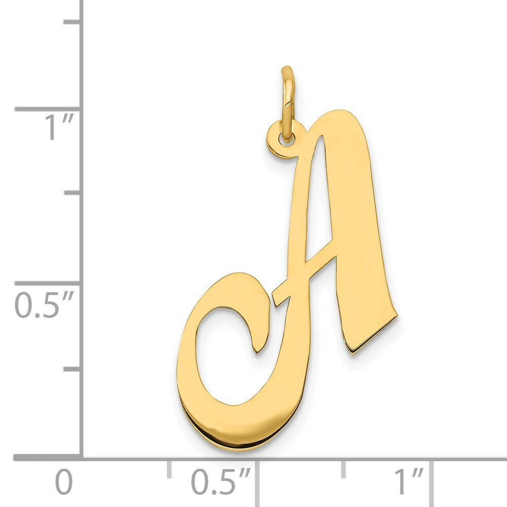 14K Yellow Gold Large Fancy Script Initial Letter A Charm Pendant