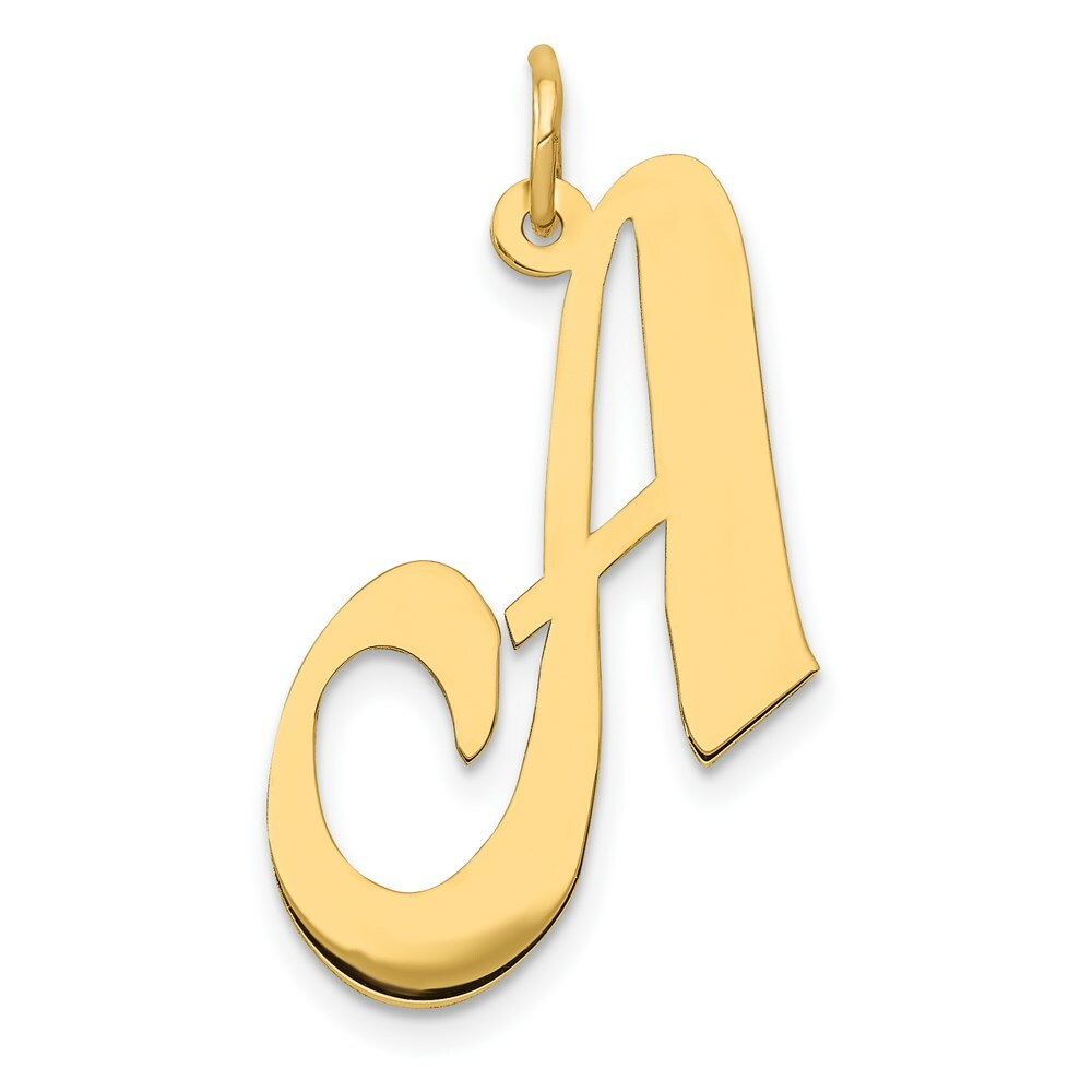 14K Yellow Gold Large Fancy Script Initial Letter A Charm Pendant