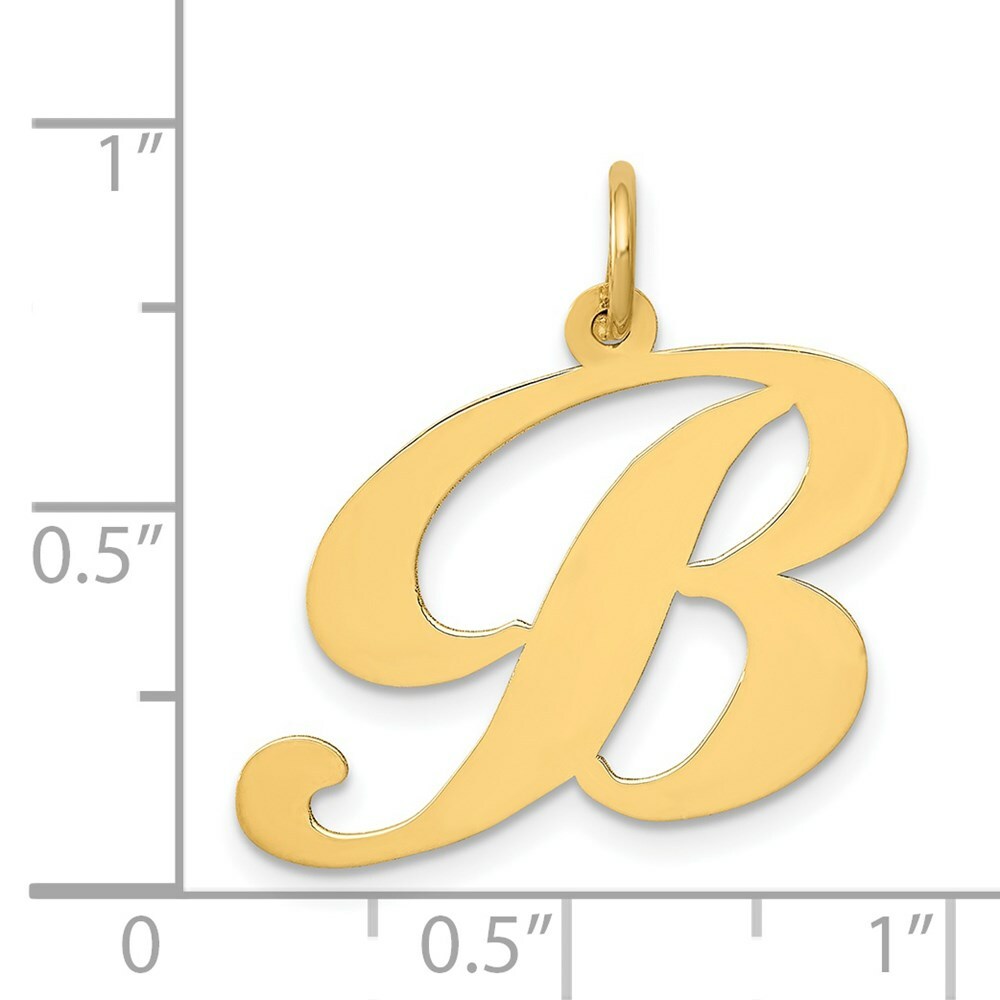 14K Yellow Gold Large Fancy Script Initial Letter B Charm Pendant