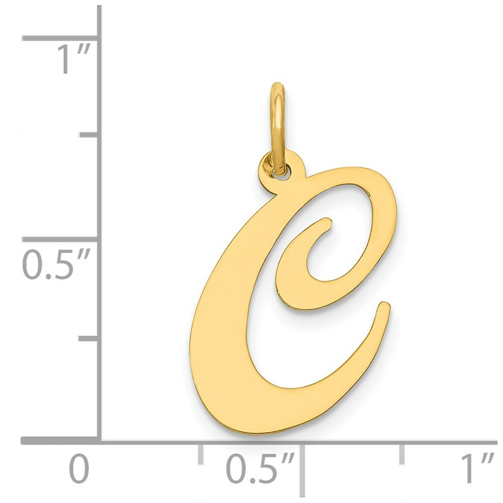 14K Yellow Gold Large Fancy Script Initial Letter C Charm Pendant