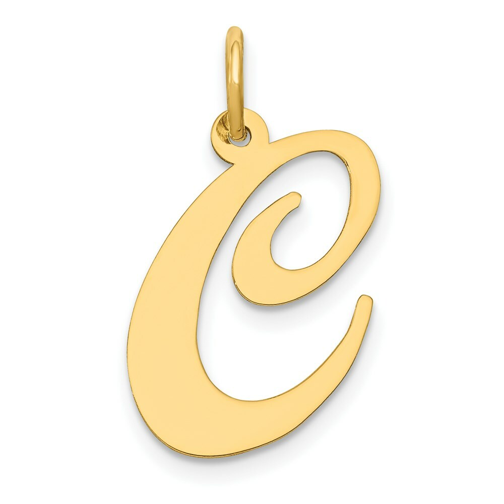 14K Yellow Gold Large Fancy Script Initial Letter C Charm Pendant