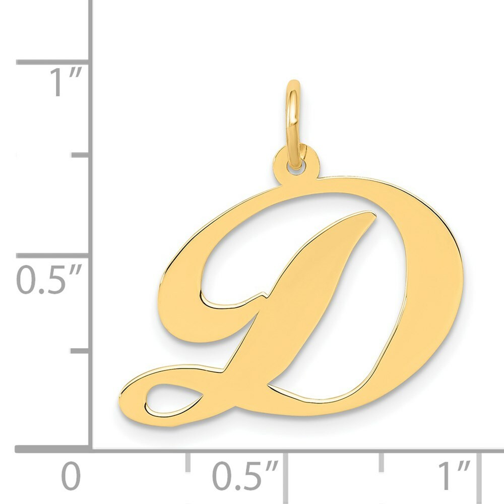 14K Yellow Gold Large Fancy Script Initial Letter D Charm Pendant