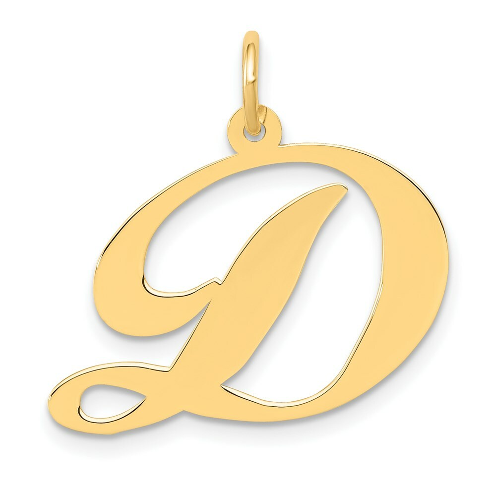 14K Yellow Gold Large Fancy Script Initial Letter D Charm Pendant