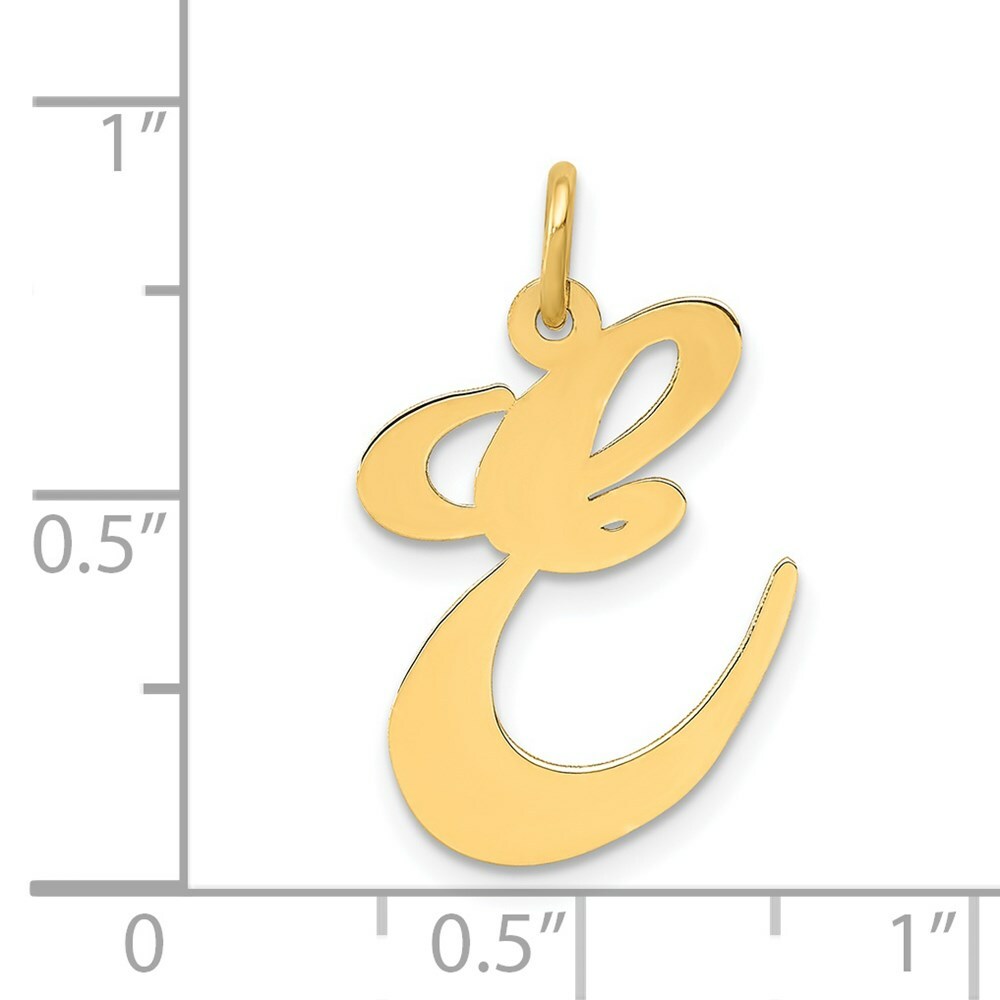 14K Yellow Gold Large Fancy Script Letter Initial E Charm Pendant