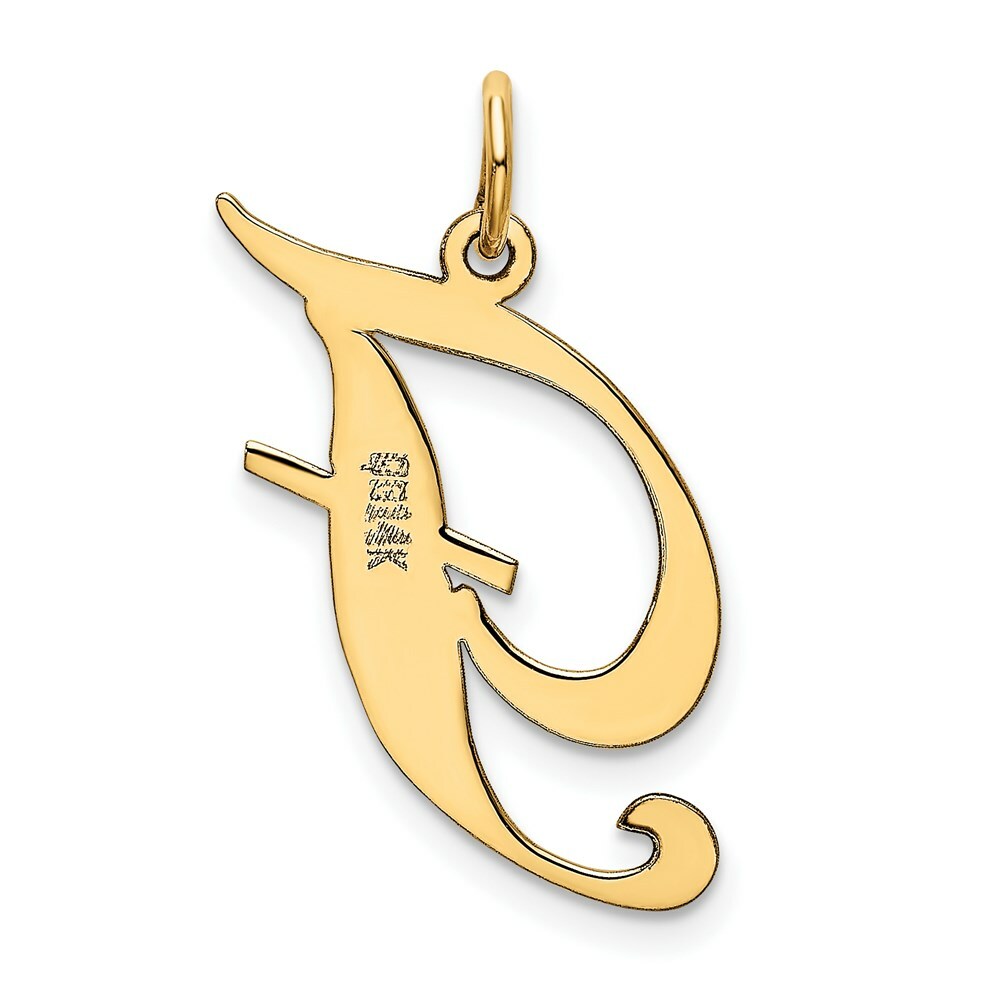 14K Yellow Gold Large Fancy Script Initial Letter F Charm Pendant
