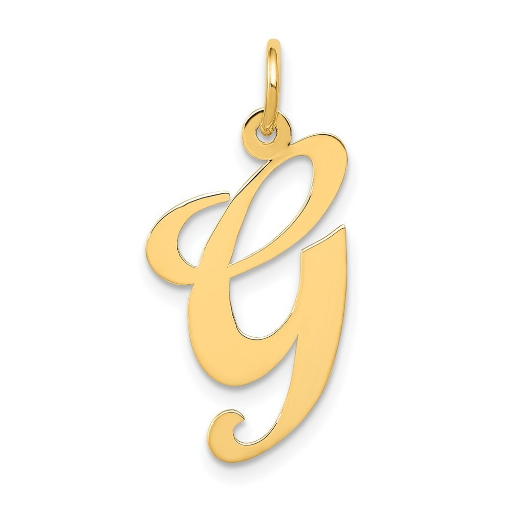 14K Yellow Gold Large Fancy Script Initial Letter G Charm Pendant