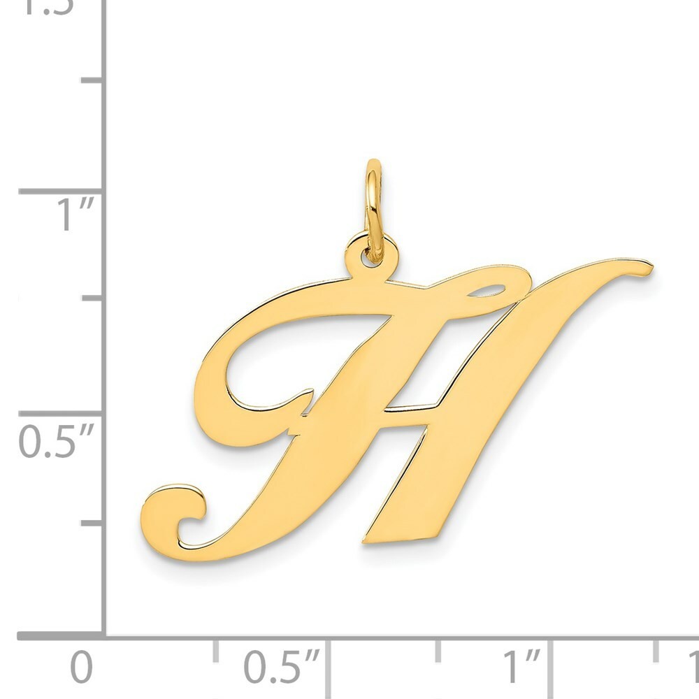 14K Yellow Gold Large Fancy Script Initial Letter H Charm Pendant