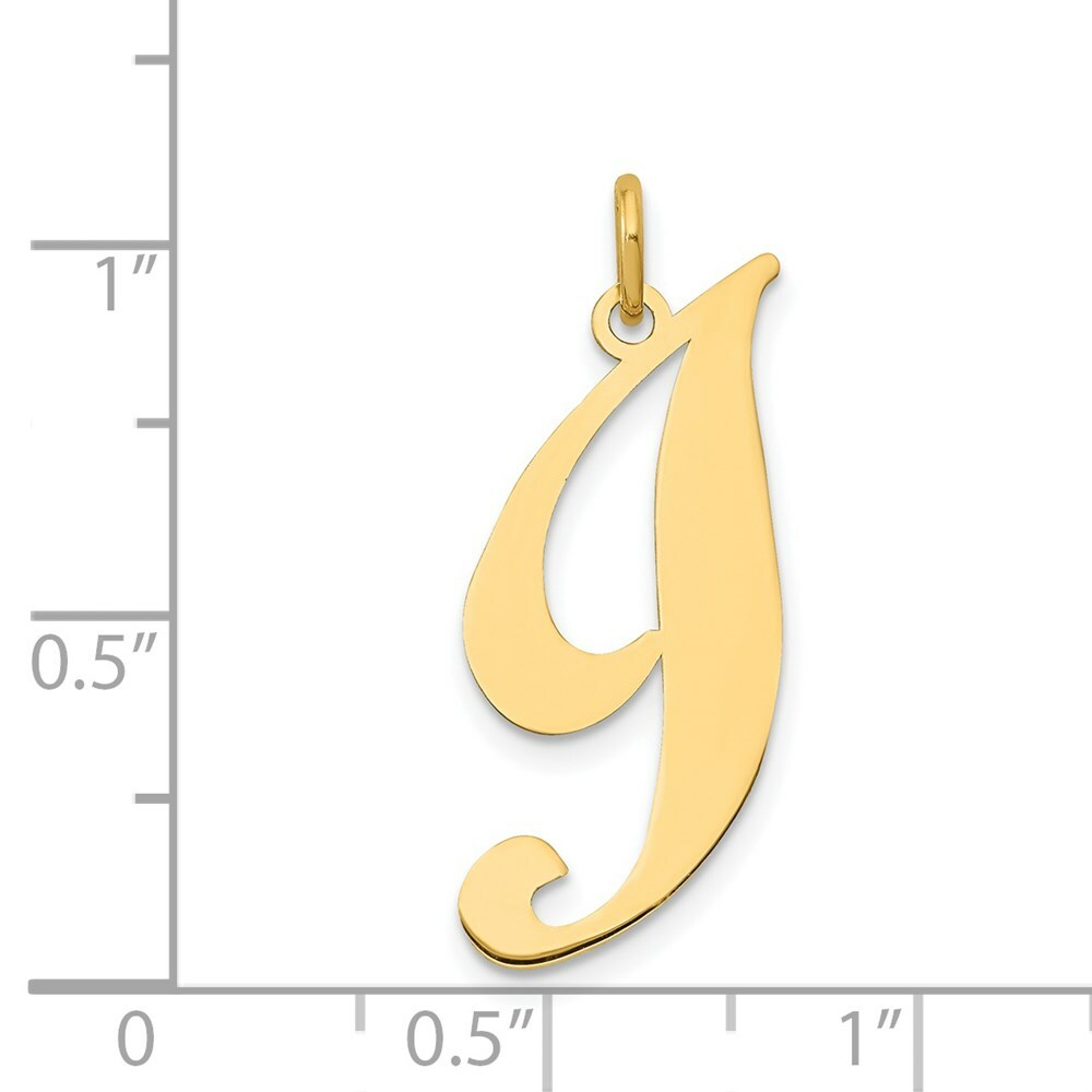14K Yellow Gold Large Fancy Script Initial Letter I Charm Pendant