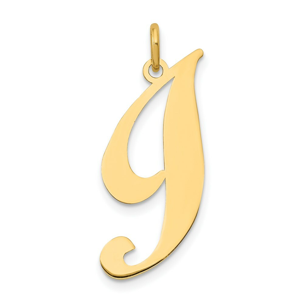 14K Yellow Gold Large Fancy Script Initial Letter I Charm Pendant