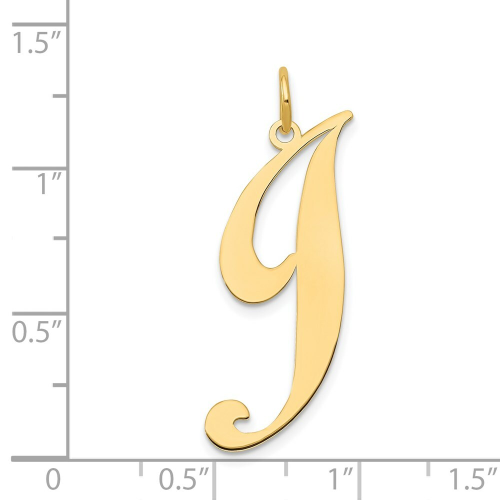 14K Yellow Gold Large Fancy Script Initial Letter J Charm Pendant