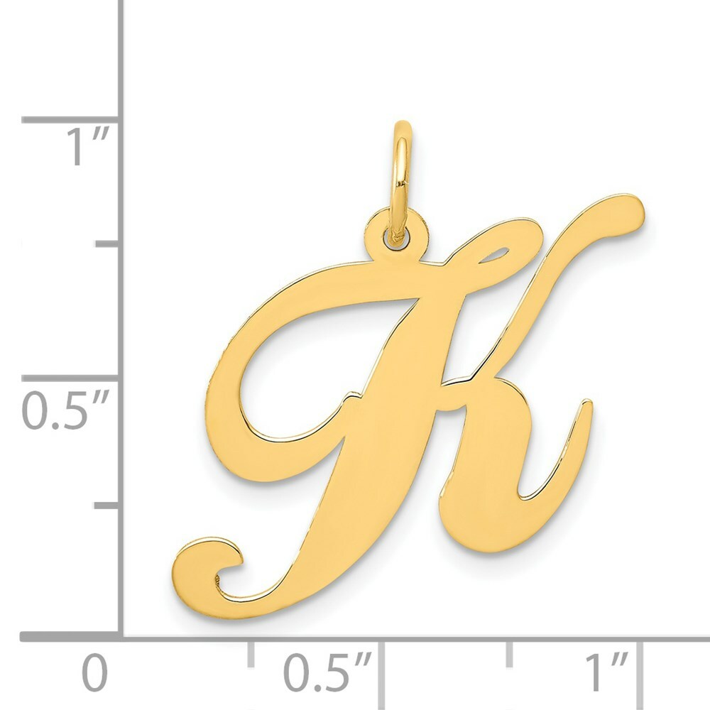 14K Yellow Gold Large Fancy Script Initial Letter K Charm Pendant