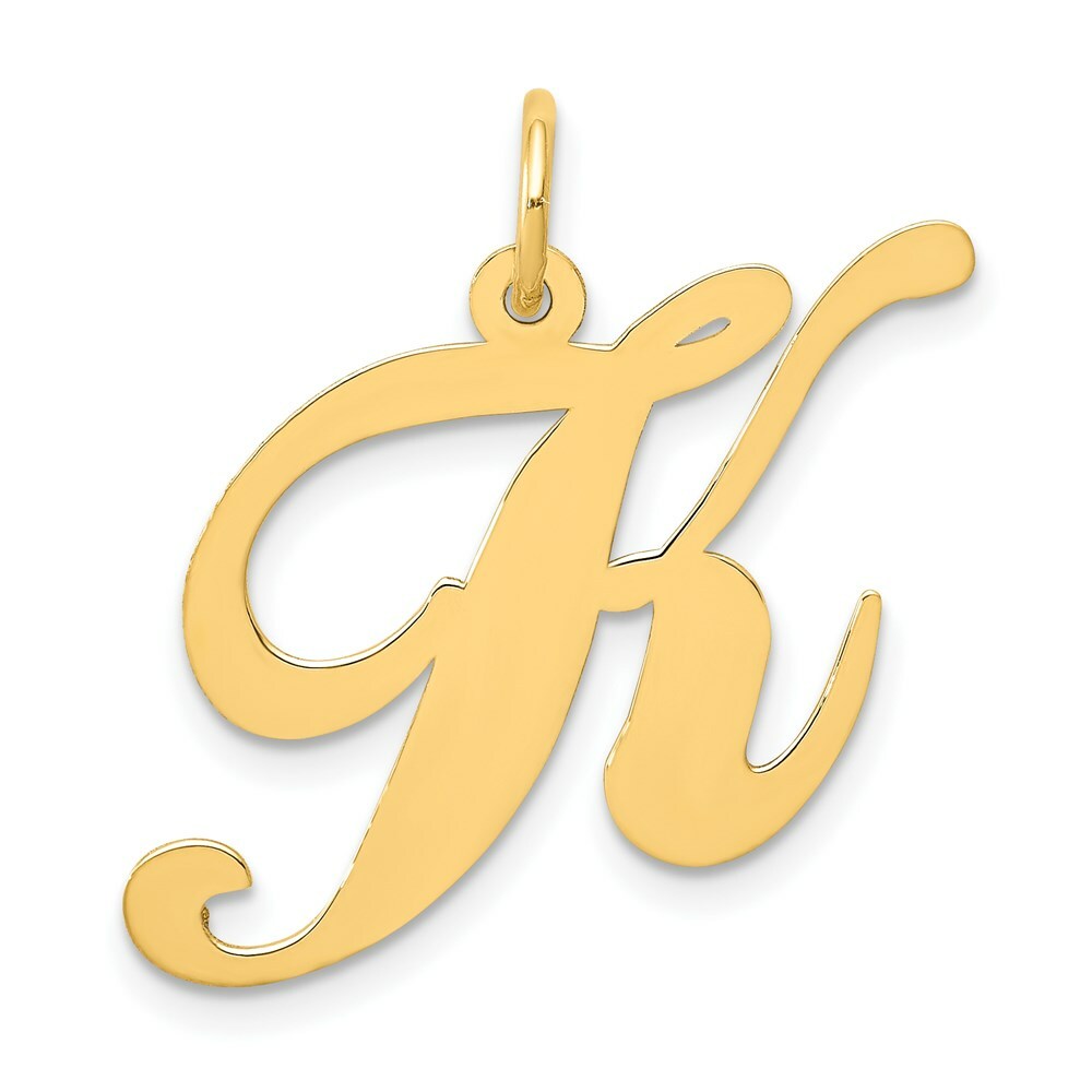 14K Yellow Gold Large Fancy Script Initial Letter K Charm Pendant