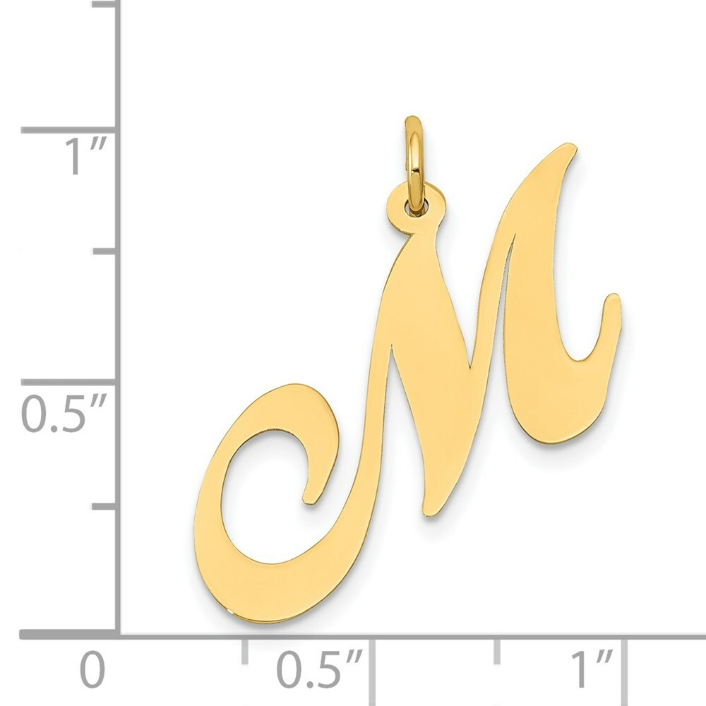 14K Yellow Gold Large Fancy Script Initial Letter M Charm Pendant