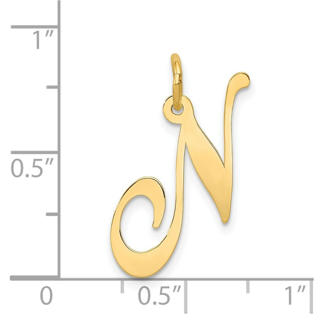14K Yellow Gold Large Fancy Script Initial Letter N Charm Pendant