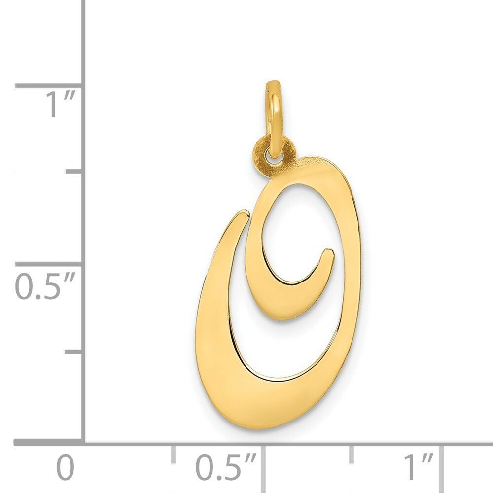 14K Yellow Gold Large Fancy Script Initial Letter O Charm Pendant