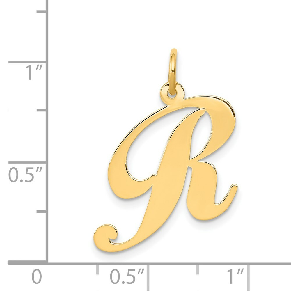 14K Yellow Gold Large Fancy Script Initial Letter R Charm Pendant
