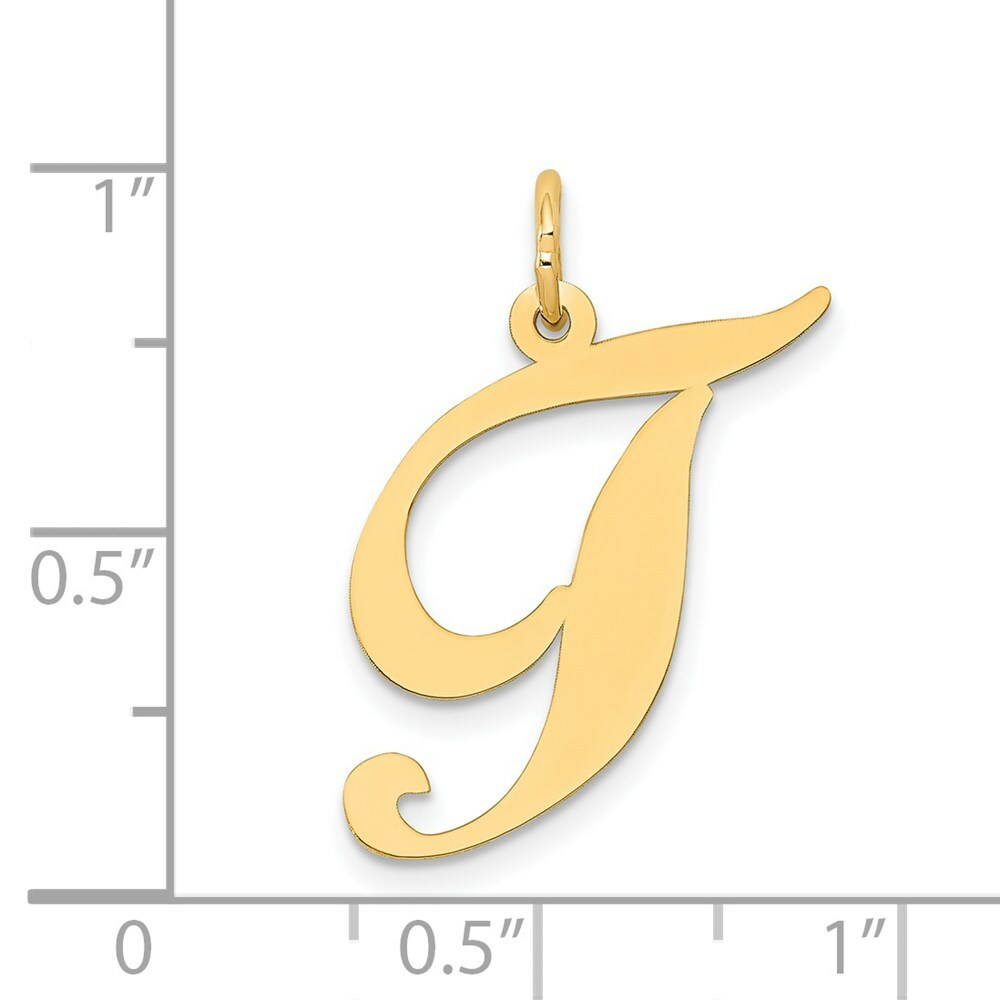 14K Yellow Gold Large Fancy Script Initial Letter T Charm Pendant