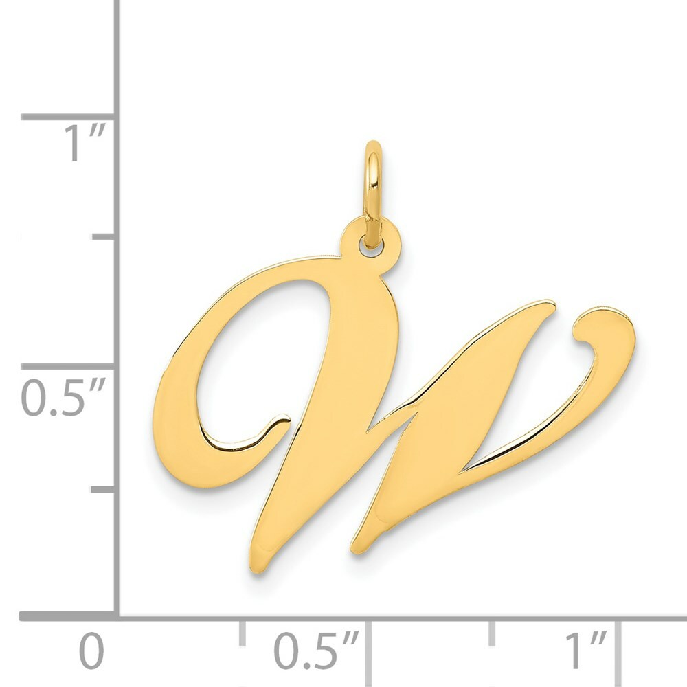 14K Yellow Gold Large Fancy Script Initial Letter W Charm Pendant