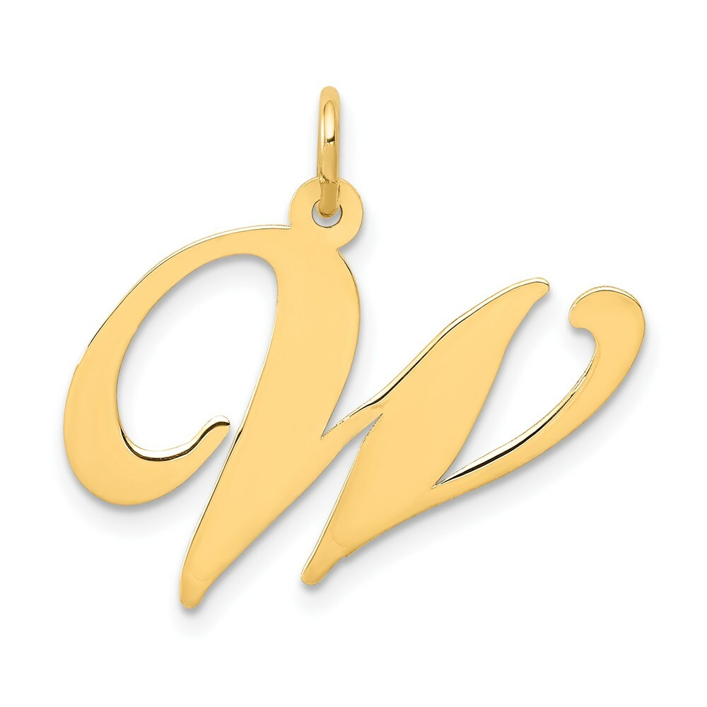 14K Yellow Gold Large Fancy Script Initial Letter W Charm Pendant