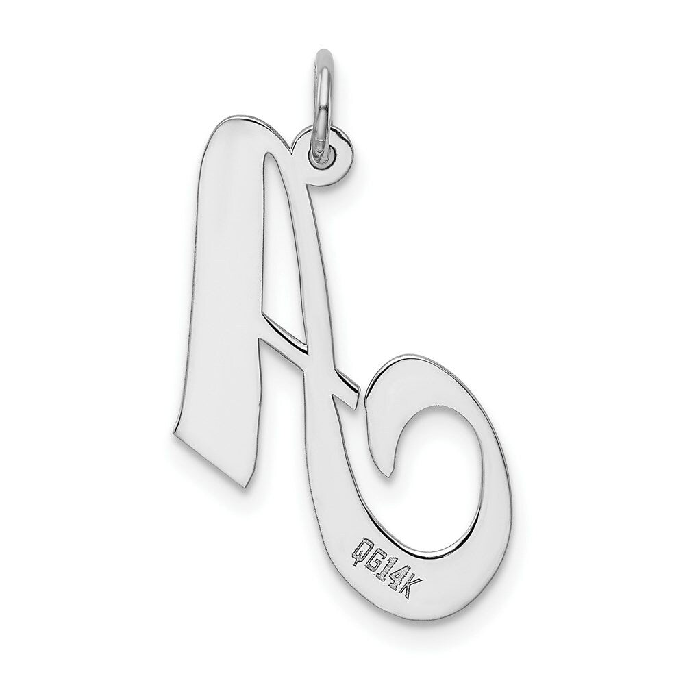 14K White Gold Large Fancy Script Initial Letter A Charm Pendant