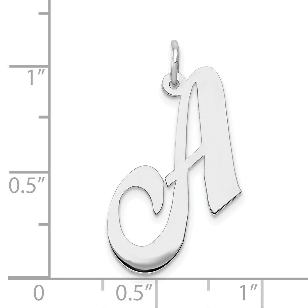 14K White Gold Large Fancy Script Initial Letter A Charm Pendant