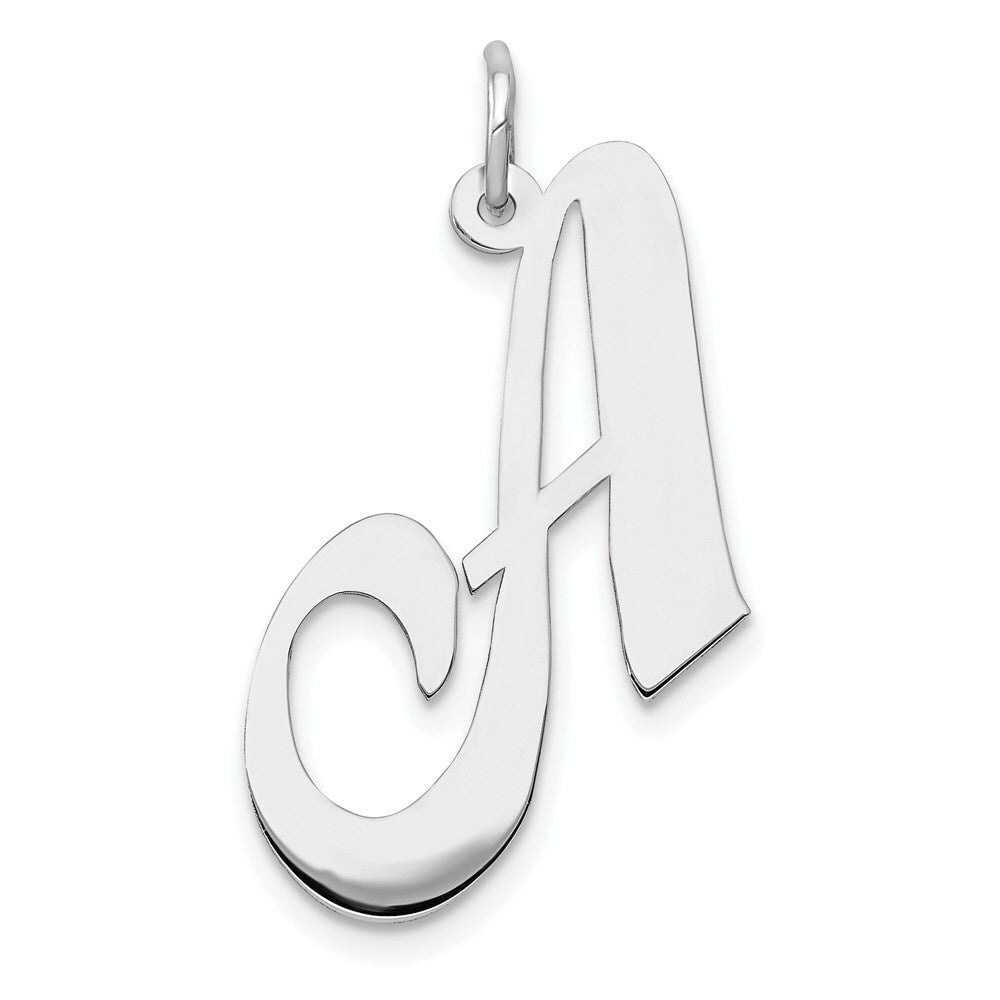 14K White Gold Large Fancy Script Initial Letter A Charm Pendant