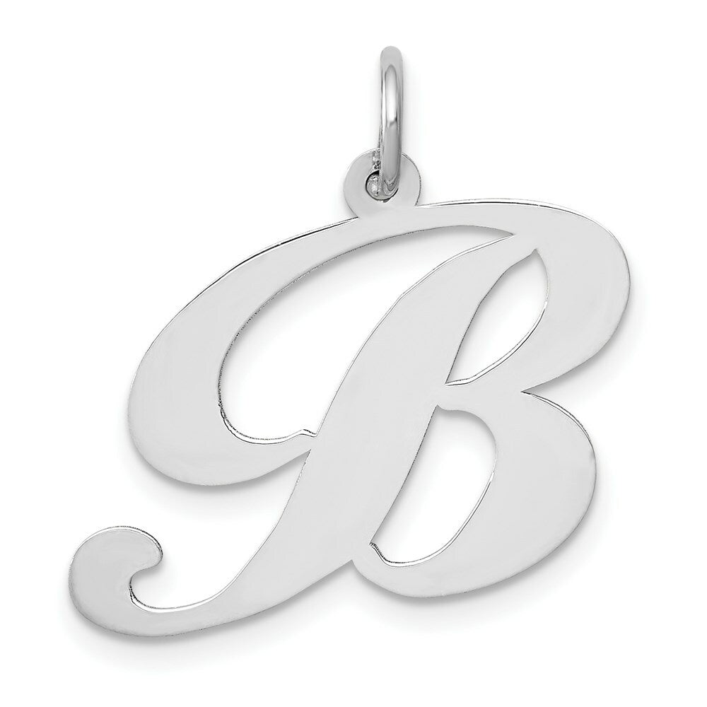 14K White Gold Large Fancy Script Initial Letter B Charm Pendant