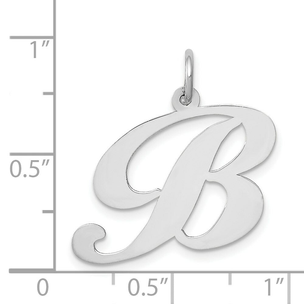 14K White Gold Large Fancy Script Initial Letter B Charm Pendant
