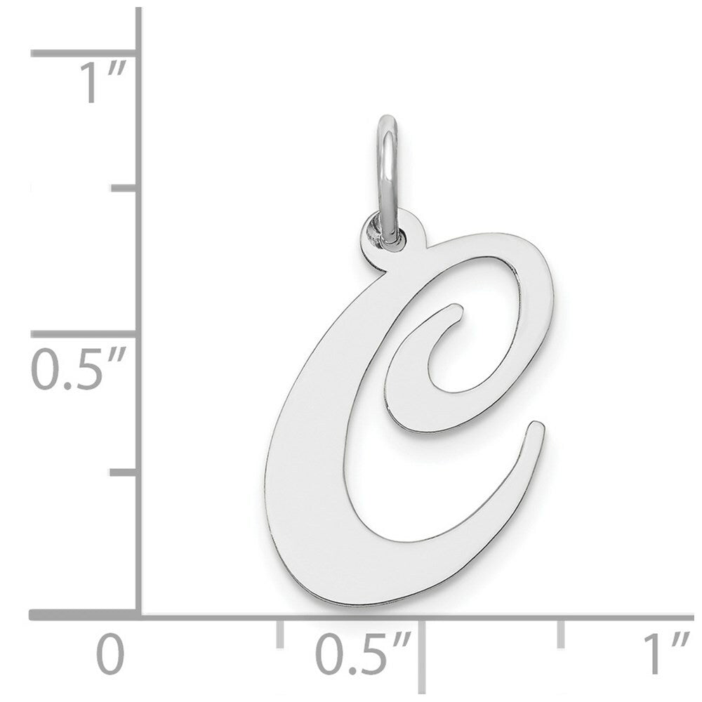 14K White Gold Large Fancy Script Initial Letter C Charm Pendant