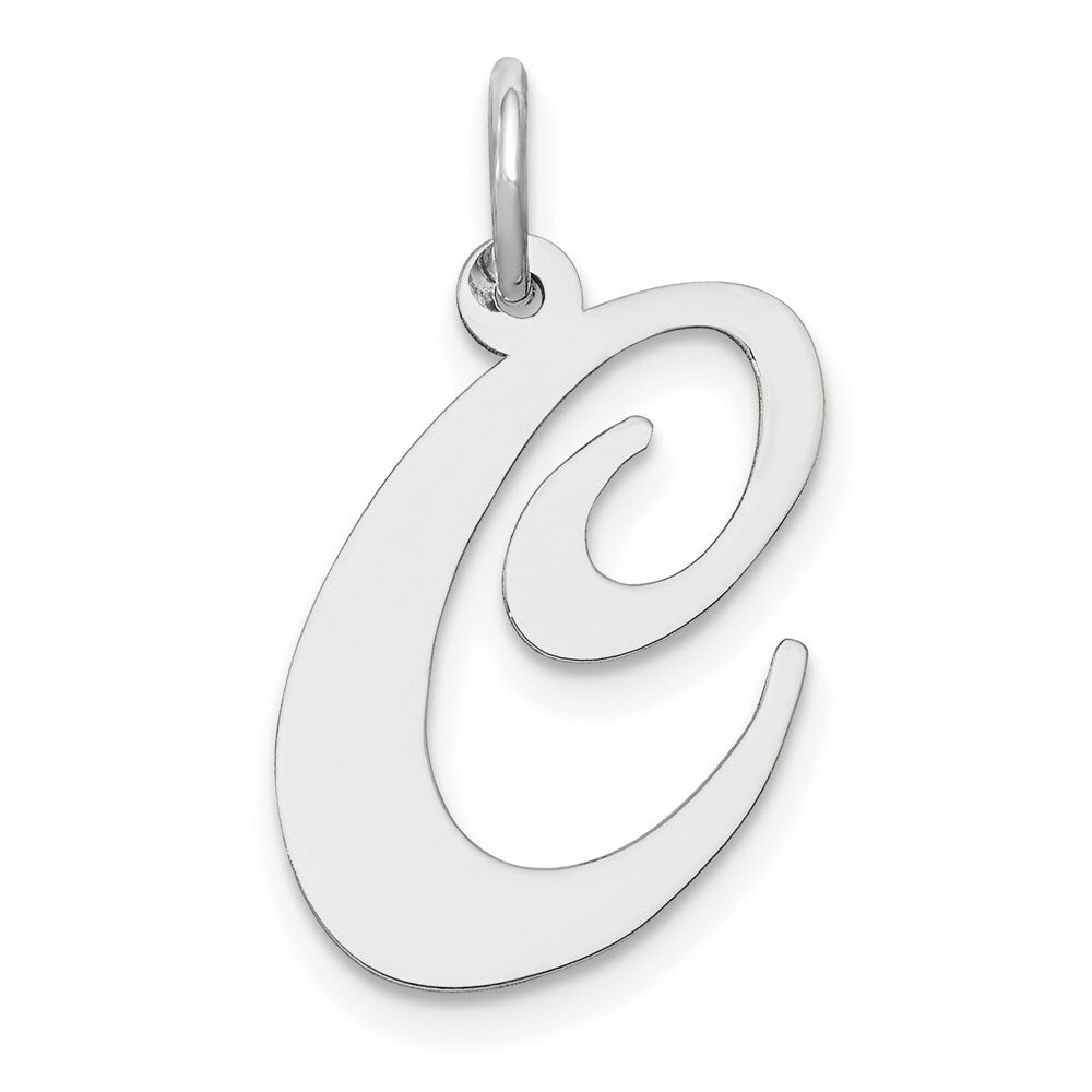 14K White Gold Large Fancy Script Initial Letter C Charm Pendant