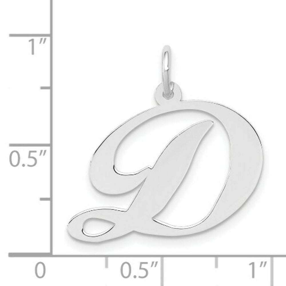 14K White Gold Large Fancy Script Initial Letter D Charm Pendant