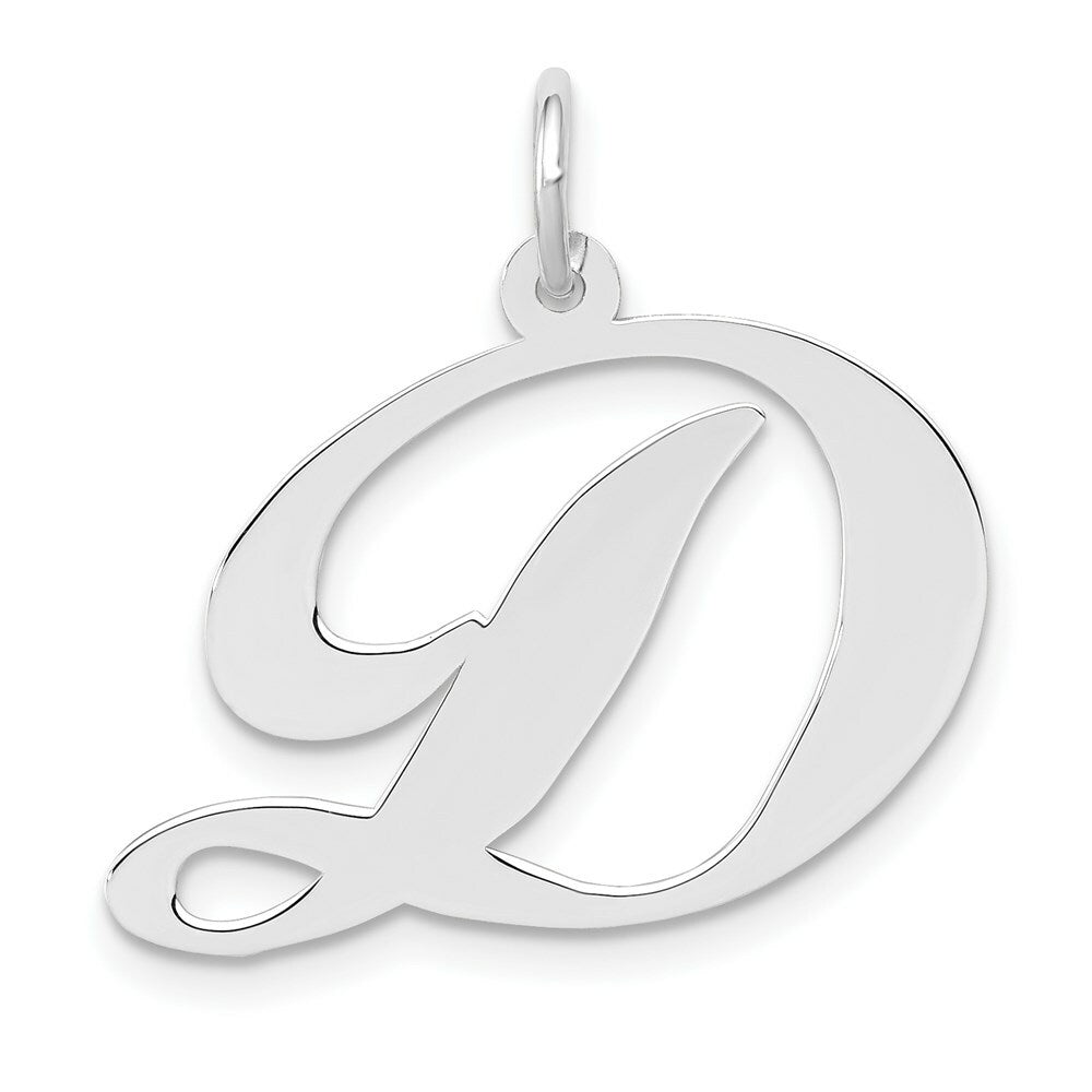 14K White Gold Large Fancy Script Initial Letter D Charm Pendant