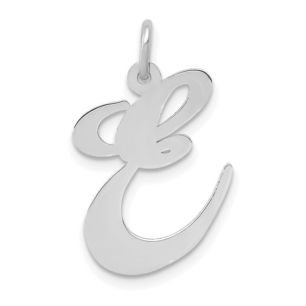 14K White Gold Large Fancy Script Initial Letter E Charm Pendant