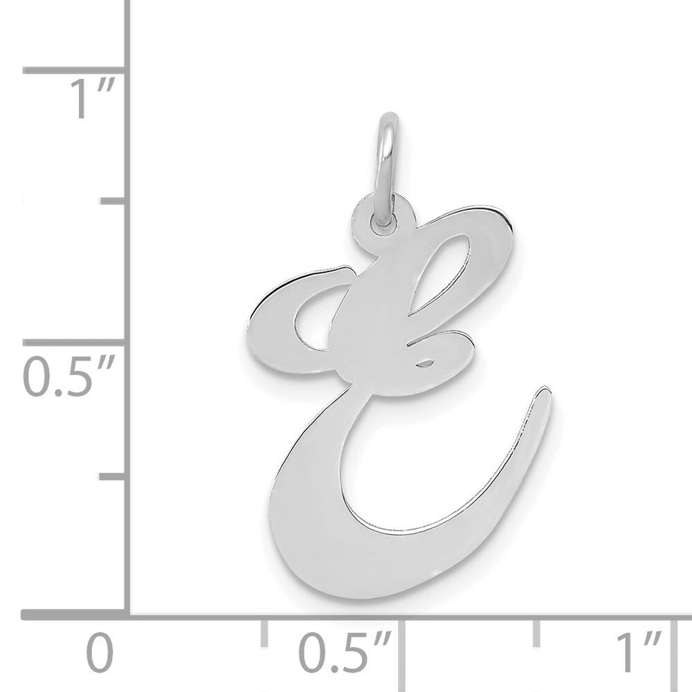 14K White Gold Large Fancy Script Initial Letter E Charm Pendant
