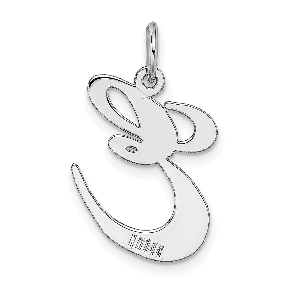 14K White Gold Large Fancy Script Initial Letter E Charm Pendant