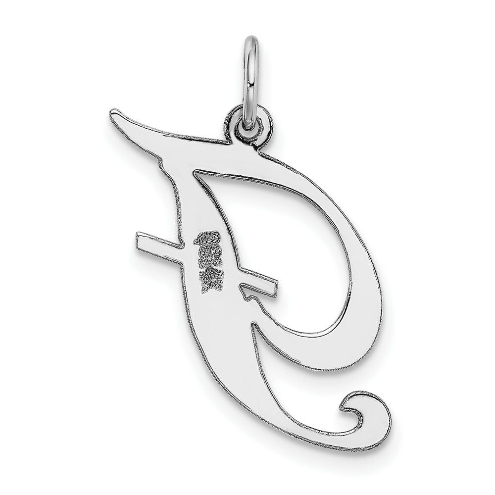 14K White Gold Large Fancy Script Initial Letter F Charm Pendant