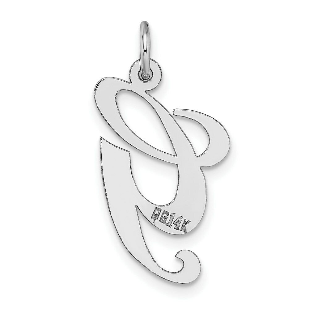 14K White Gold Large Fancy Script Initial Letter G Charm Pendant