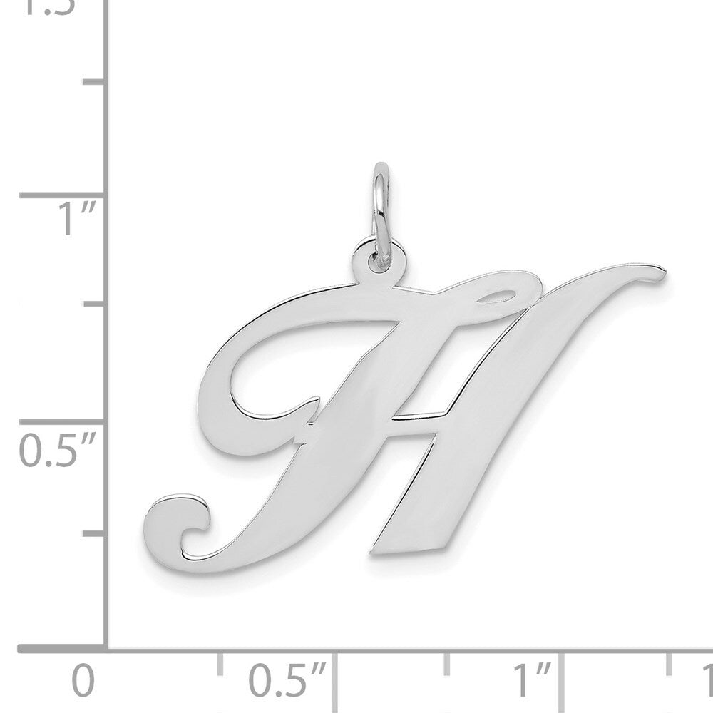 14K White Gold Large Fancy Script Initial Letter H Charm Pendant
