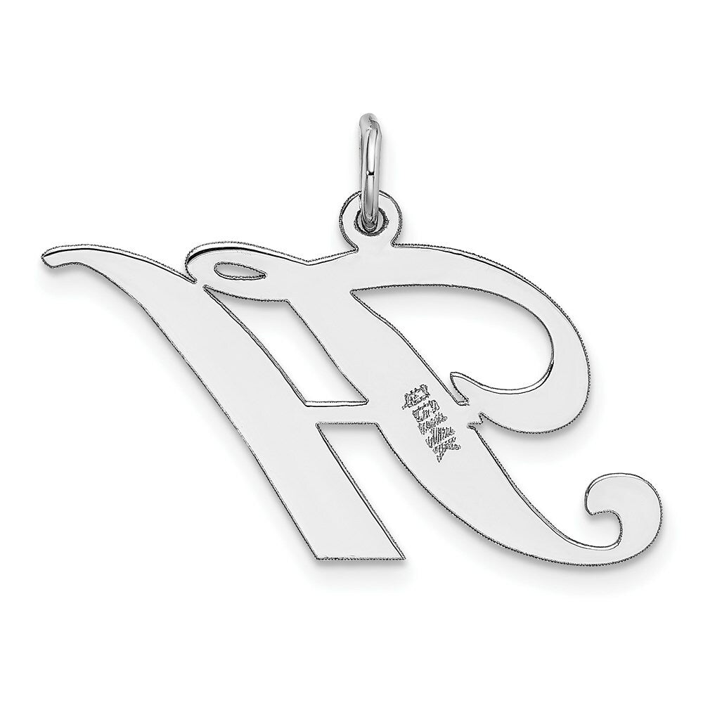 14K White Gold Large Fancy Script Initial Letter H Charm Pendant
