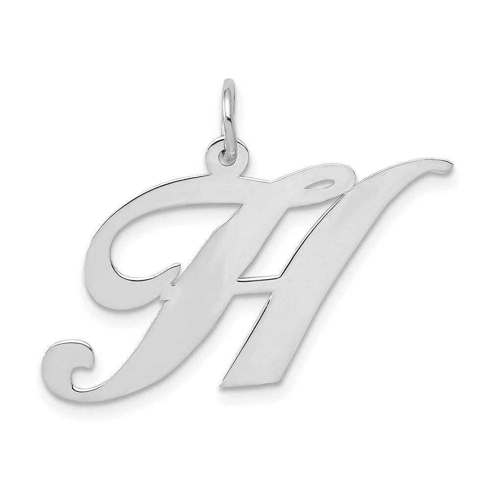 14K White Gold Large Fancy Script Initial Letter H Charm Pendant