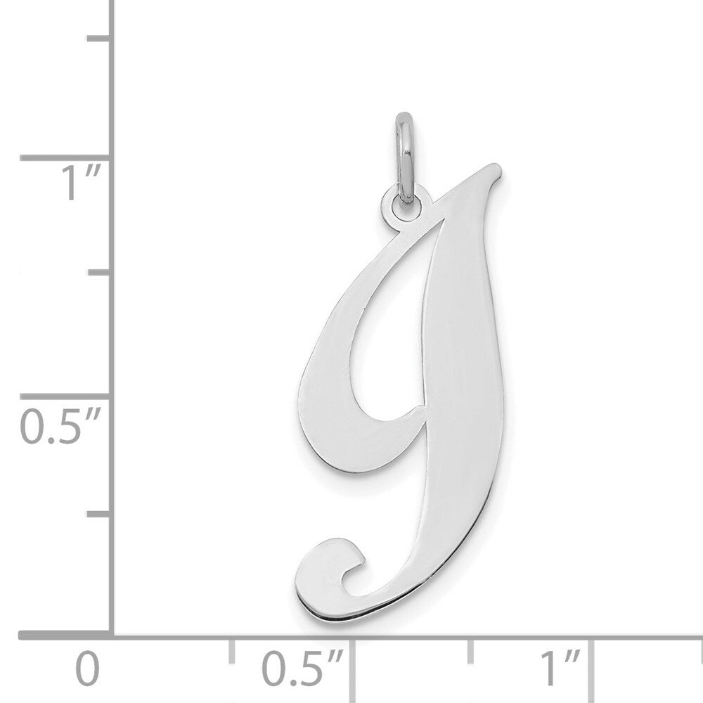 14K White Gold Large Fancy Script Initial Letter I Charm Pendant