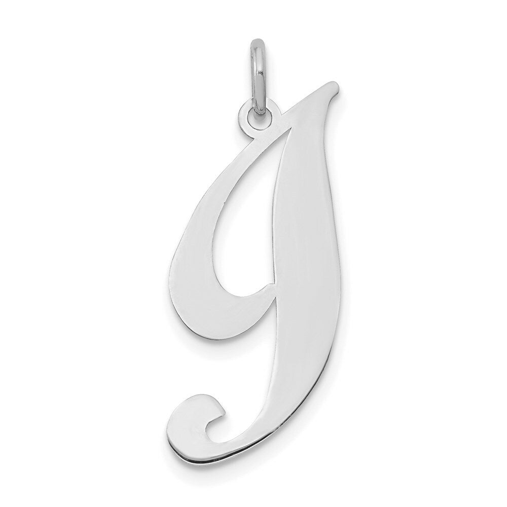 14K White Gold Large Fancy Script Initial Letter I Charm Pendant