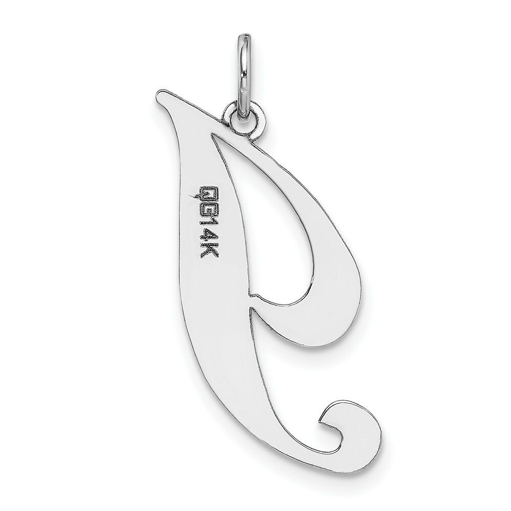14K White Gold Large Fancy Script Initial Letter I Charm Pendant