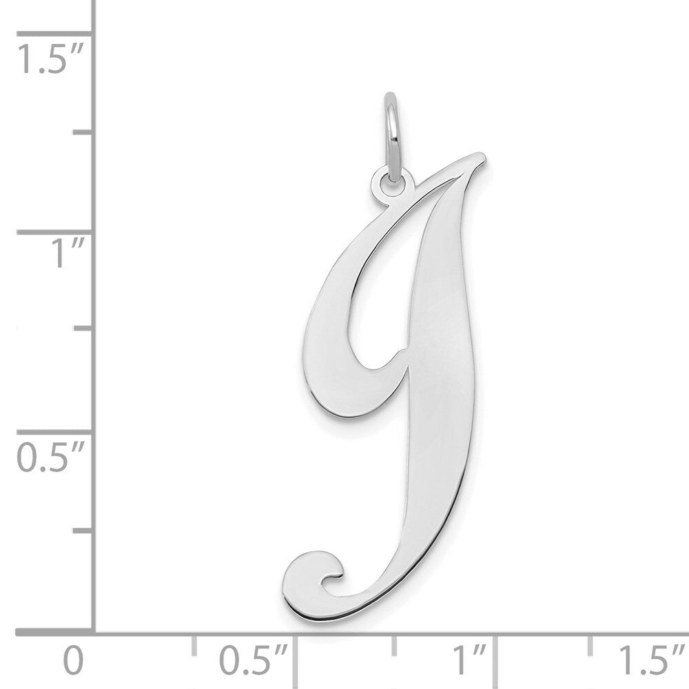 14K White Gold Large Fancy Script Initial Letter J Charm Pendant