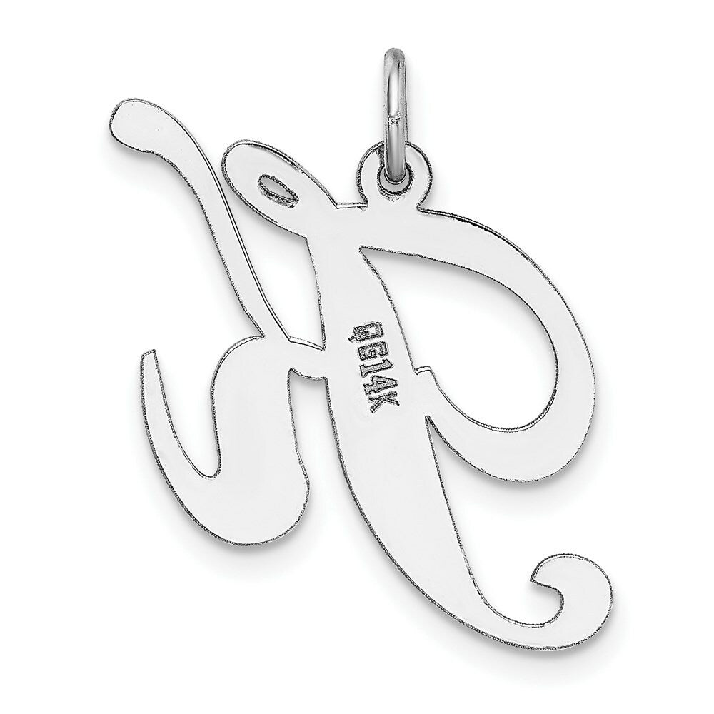 14K White Gold Large Fancy Script Initial Letter K Charm Pendant