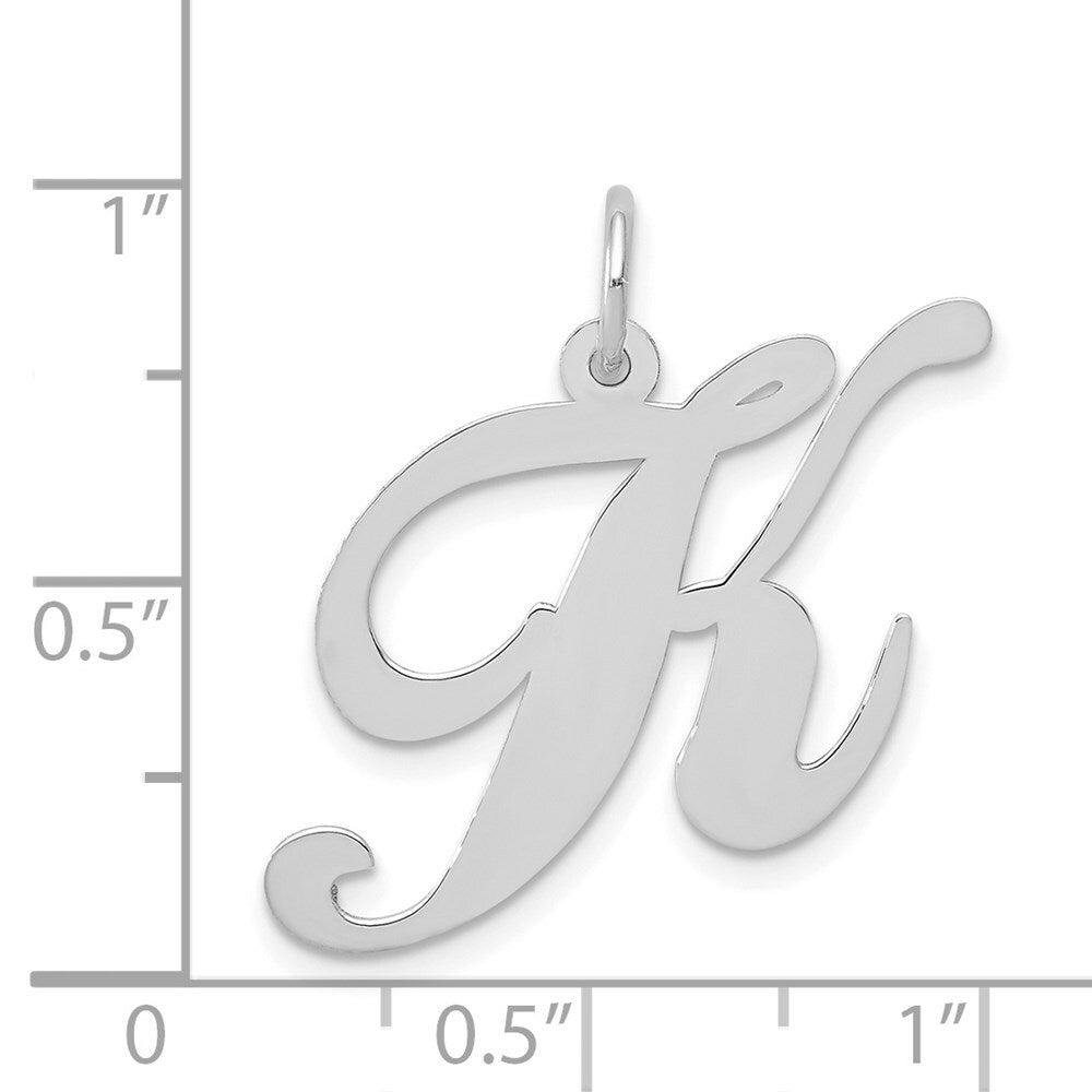 14K White Gold Large Fancy Script Initial Letter K Charm Pendant