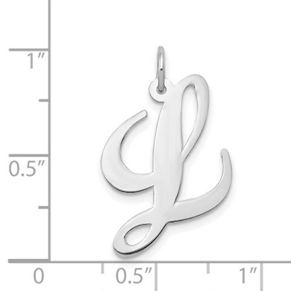 14K White Gold Large Fancy Script Initial Letter L Charm Pendant